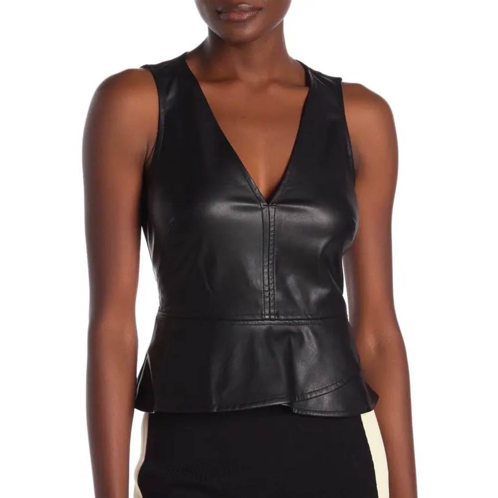 Bruna Faux Leather Peplum Crop Tank Top